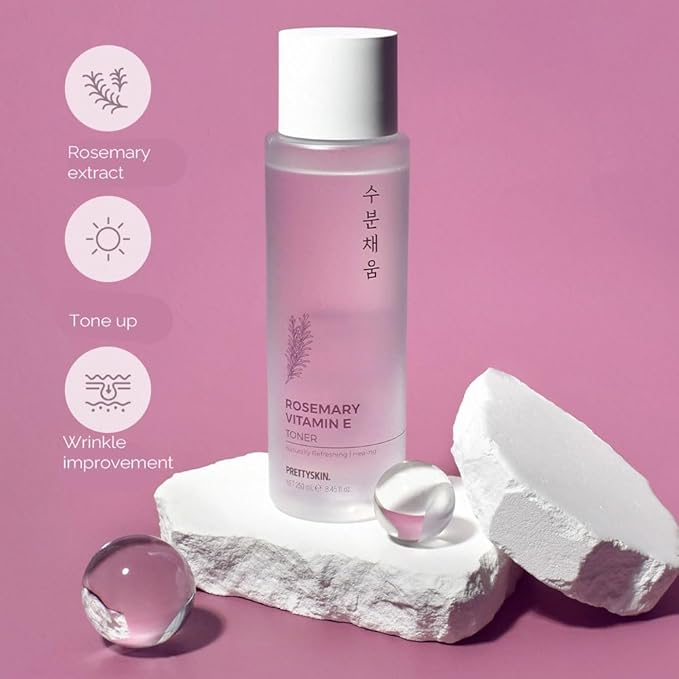 PRETTYSKIN Hydrating Facial Toner with Rosemary and Vitamin E- Gentle Texture Care, Soothe, Refresh 8.45fl.oz (250ml) (Rosemary Vitamin E)