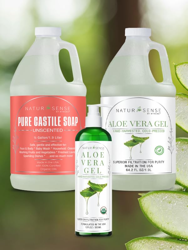 NaturSense Organic Aloe Vera Gel from 100% Pure Aloe. Great for Hair, Scalp, Face, Dry Skin, Acne, Sunburn, Sensitive Skin. Unscented, Same Formula, Organic Ingredients, 64.2 oz. (64.2 Fl. Oz.)