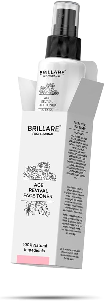 Brillare Age Revival 100% Natural Face Toner with Hyaluronic Acid, Rose and Sandalwood (50 ML), Zero Chemicals