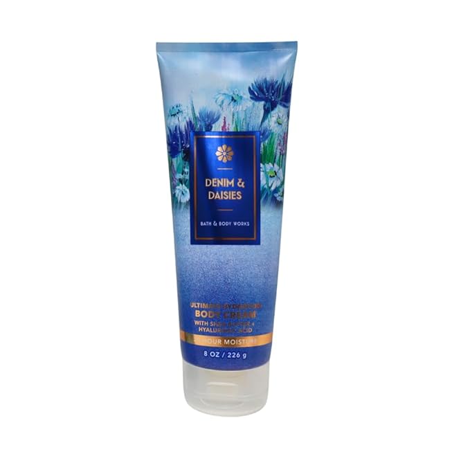 Bath & Body Works DENIM & DAISIES Mist & Body Cream 2-piece Gift Set with a Blue Bow for Holidays & Gifts
