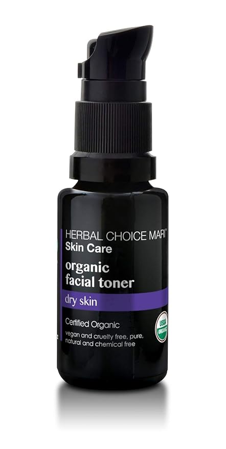 Organic Facial Toner by Herbal Choice Mari (Dry Skin, 0.5 Fl Oz Glass Bottle) - No Toxic Chemicals - TSA-Approved Travel Size