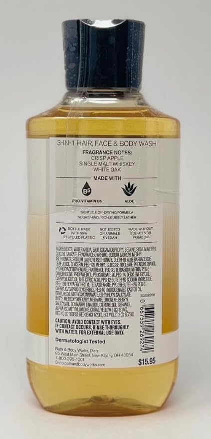 Bath & Body Works Whiskey & Reserve Bourbon Men's 3-IN-1 Hair & Body Wash 10 Oz. (Whiskey & Reserves)