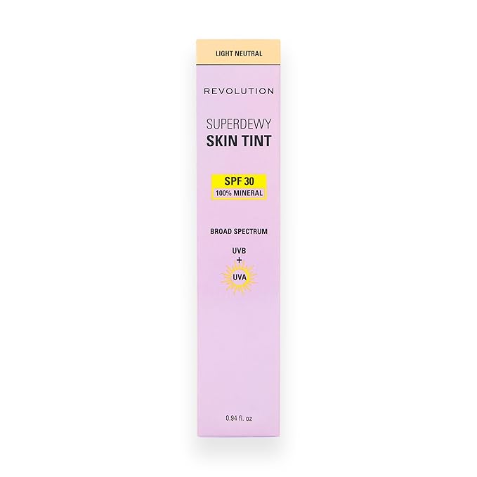 Revolution Superdewy SPF 30 Skin Tint, Tinted Mineral Face Foundation, Buildable Coverage for Facial Glow, 12% Zinc Oxide, Vegan & Cruelty-Free, Light Neutral