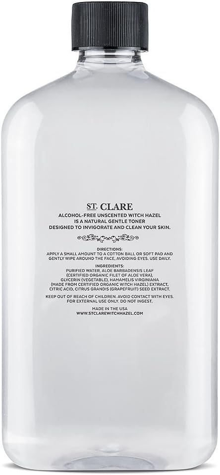 St Clare Aloe & Witch Hazel Facial Toner - Alcohol Free Witch Hazel Toner for Face & Skin (Unscented)
