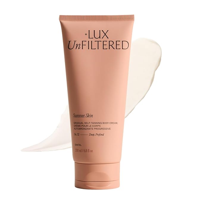+ Lux Unfiltered N°32 Summer Skin Deep Gradual Self Tanner, Hydrating Self Tanning Lotion - Shea Butter & Squalane - Non-Sticky, No Transfer, Natural-Looking Tan - Vegan Sunless Tanner - Santal