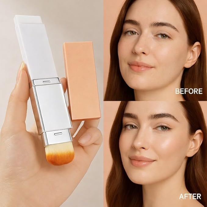 Blanc Cover Cream Stick – Korean Color Changing Foundation Stick with Volufiline & Collagen – Concealer Foundation Sticks for Dewy Skin– Makeup Foundation Stick with Detachable Brush (Natural)