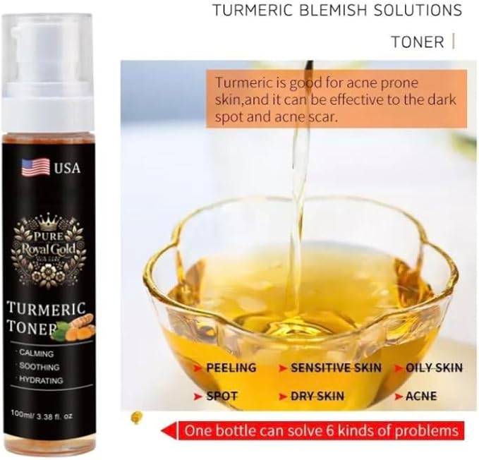 Pure Royal Gold Turmeric Facial Toner, 3.38 fl oz, Calming and Hydrating for Acne-Prone Skin