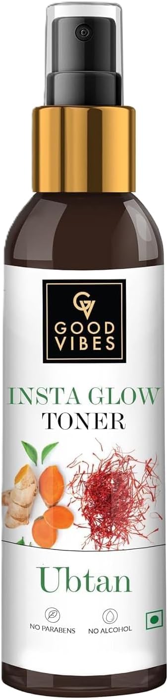 Good Vibes Insta Glow Face Toner Spray | Ubtan with Saffron & Turmeric | Hydrating & Refreshing Skin Mist | Alcohol-Free, Paraben-Free | All Skin Types | 4.06 Fl Oz (120ml)