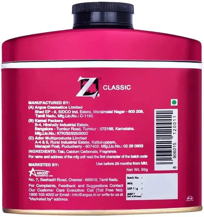 Z. Magnetism for Men Classic Talc, Refreshing Body Powder,50g