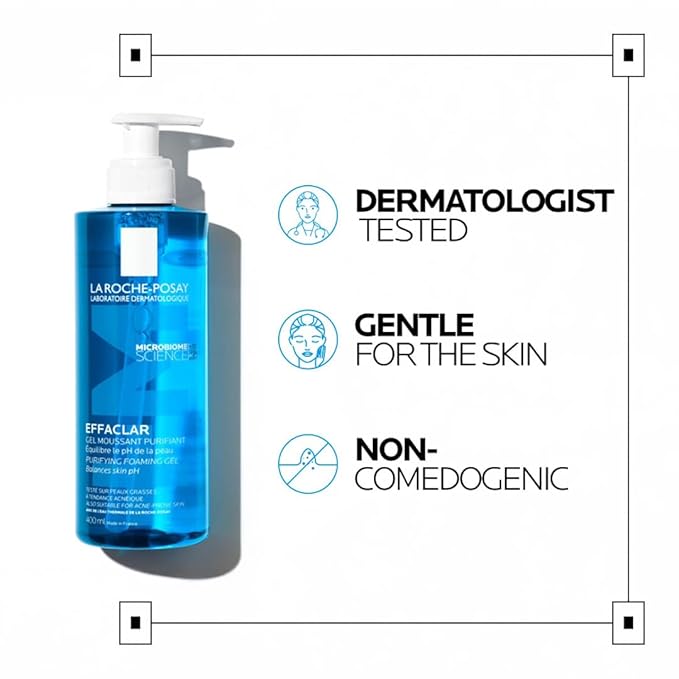 La Roche-Posay Effaclar Purifying Foaming Gel Cleanser for Oily Skin, With Zinc Pidolate To Remove Excess Oil & Shine, Alcohol Free & Oil Free, Sensitive Skin Tested