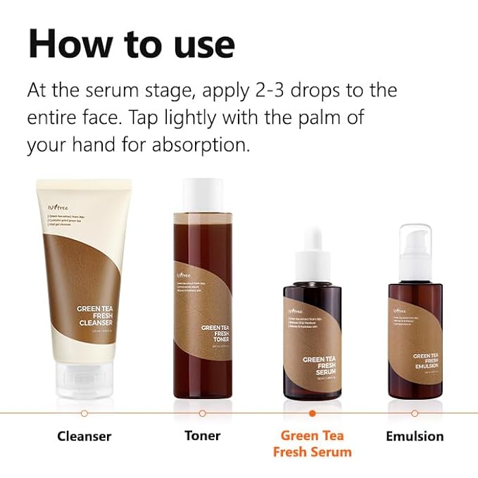 ISNTREE Green Tea Fresh Serum 50ml, 1.69 fl oz | Jeju Green Tea Extract | Controls Excessive Sebum | Balances Oil & Moisture | Relieves & Hydrates Skin | Korean Skincare