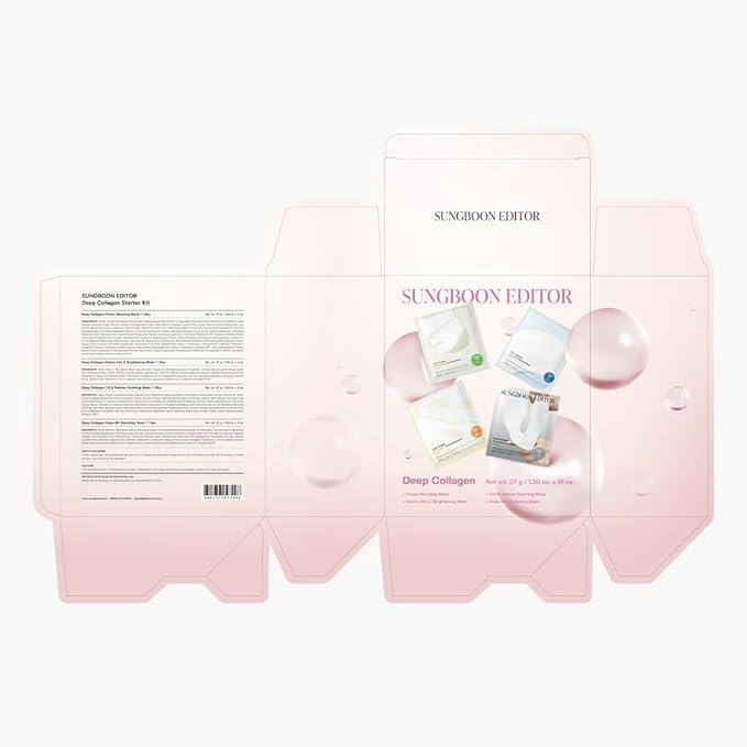 SUNGBOON EDITOR Deep Collagen STARTER KIT | Glass Skin, Elasticity, Moisturizing, Calming, Uneven Skin, Overnight Face Mask, Korean Skin Care, 37gx16ea | Gifts for Women