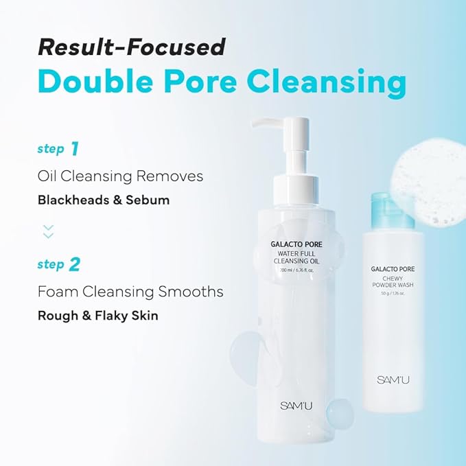 SAM'U Galacto Pore Water Full Cleansing Oil for Face, Korean Facial Cleanser & Makeup Remover with Galactomyces & Rice bran Oil, Non-Comedogenic, All Skin Types, 6.76 fl oz