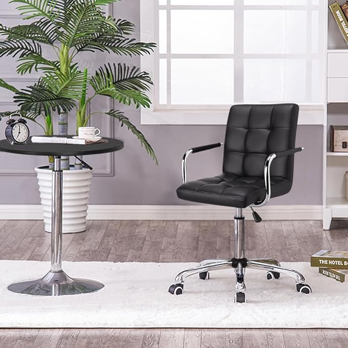 Yaheetech Desk Chair - Office Chair with Arms/Wheels for Students Swivel Faux Leather Home Computer Black