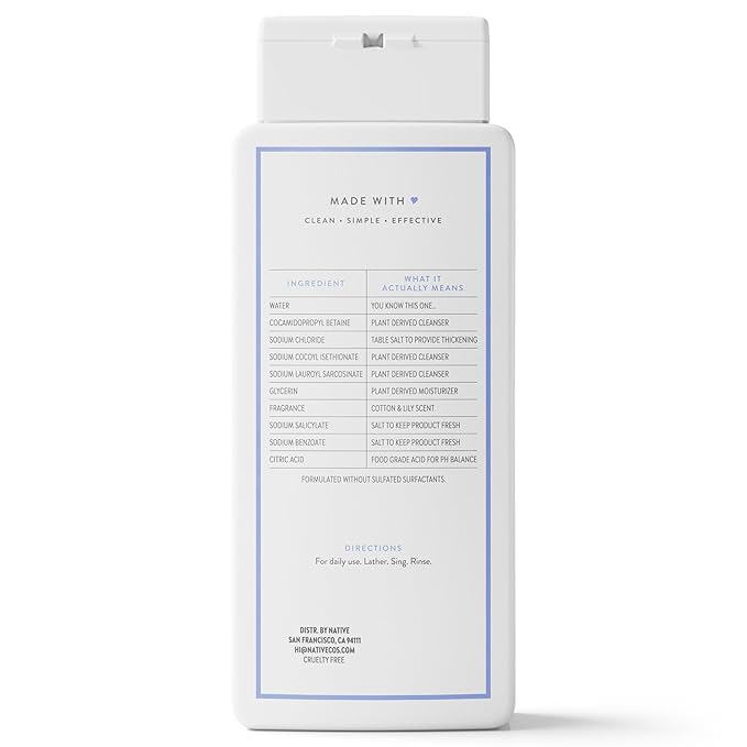 Native Body Wash Contains Naturally Derived Ingredients | For Women & Men, Sulfate, Paraben, & Dye Free Leaving Skin Soft and Hydrated | Cotton & Lily 18 oz