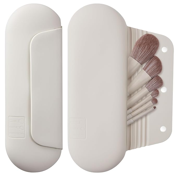 Silicone Makeup Brush Holder Travel Cosmetic Bag:Soft Portable Cosmetic Face Brushes Holder with Upgrade Anti-Fall Out Magnetic Closure, Large Travel Makeup Brush Case - Starlight