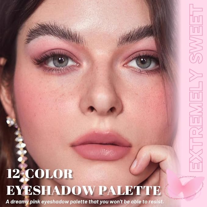 SUAKE 12 Colors Matte Shimmer Eyeshadow Palette for Eye Makeup,with Mirror, Nude Brown Pink Peach, High Pigmented Tan Gray Eye Shadow Primers Powder Palet de sombras de ojos