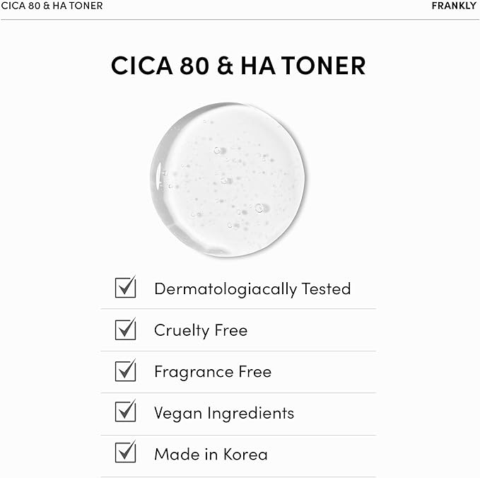 FRANKLY CICA 80 & Hyaluronic Acid Toner - Soothe, Hydrate & Balance | Madecassoside Toner | 80% Centella Asiatica & Hyaluronic Complex (7 Types) | Korean Skin Care | 8.8 fl.oz.