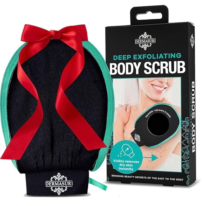 Dermasuri - Deep Exfoliating Glove - Korean Exfoliating Mitt - Body Scrubber for Shower - Buffs Dry & Dead Skin - Keratosis Pilaris Treatment Scrub - Skin Exfoliator for Men & Women - Teal Mitt