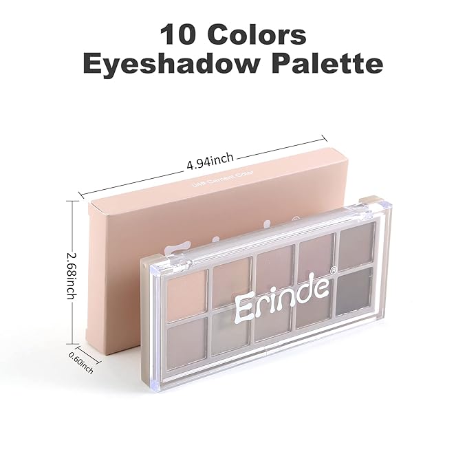 Erinde 10 Colors Matte Eyeshadow Palette, Taupe Brown Mavue Nude Eye Shadow Palette Makeup, Neutral Grey Smokey Eye Pallete, Ultra-Blendable, Long Lasting Natural Eyeshadow for Older Women, Cement