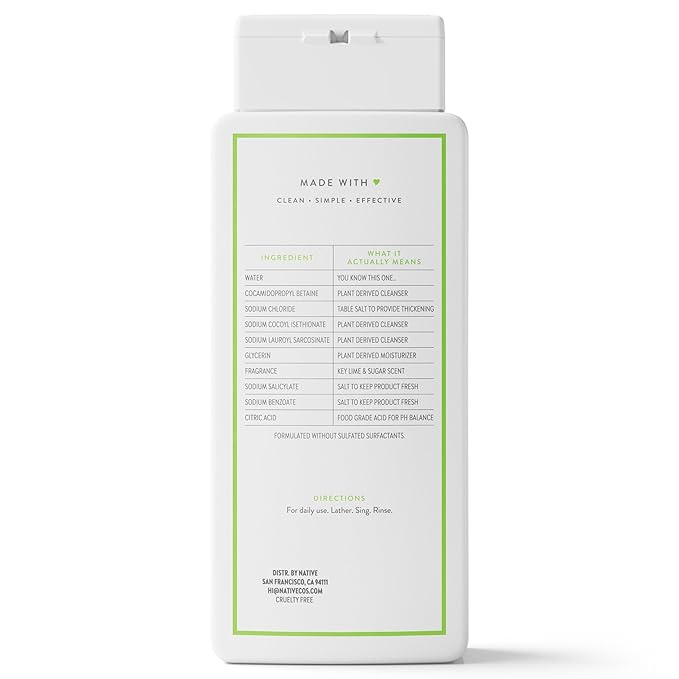 Native Body Wash Contains Naturally Derived Ingredients | For Women & Men, Sulfate, Paraben, & Dye Free Leaving Skin Soft and Hydrated | Key Lime & Sugar 18 oz