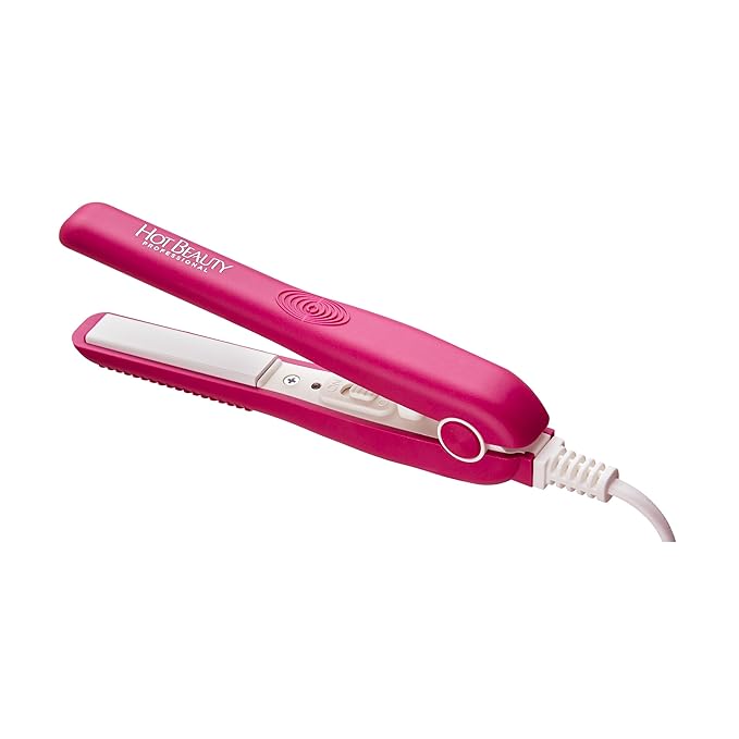 Professional Ceramic Mini Flat Iron 1/2", Anti-Frizz, Fast Heating, Versatile Styling for Curly & Straight Hair, Ideal for Traveling with Travel Pouch (Pink)