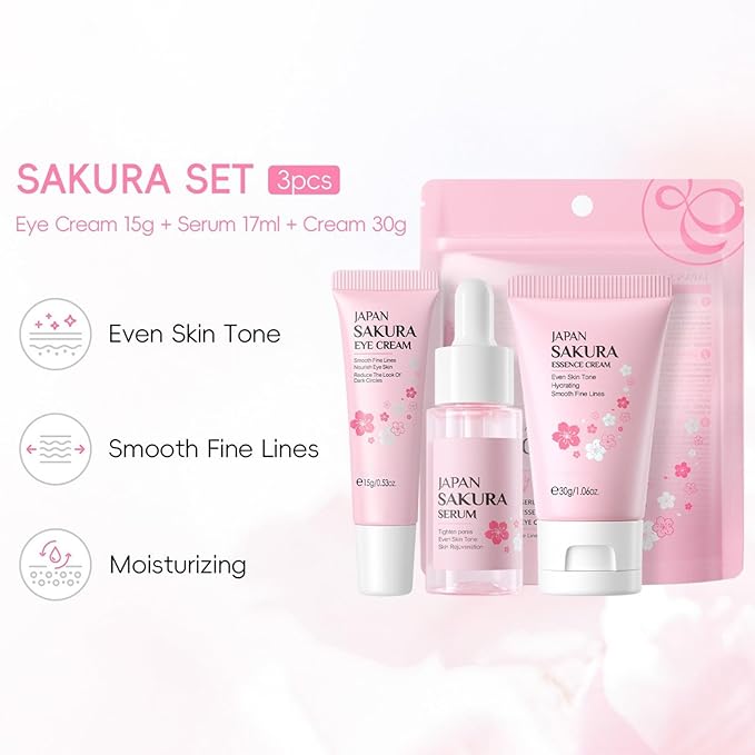 Skin Care Sets for Teenage Girls, Sakura Skin Care Sets & Kits Women Beauty Gift Set with Cleanser, Mud Mask, Toner, Serum, Eye Cream, Facial Cream, and Sunscreen, Birthday Gift for Women and Girls