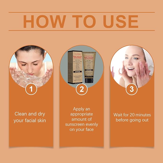 Beef Tallow Sunscreen for Face & Body: SPF 50 Zinc Oxide Sunblock, Non-Greasy Clean Formula, Sun Balm for Summer Outdoor Travel