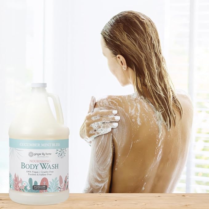 Ginger Lily Farms Botanicals Nourishing Body Wash, 100% Vegan & Cruelty-Free, Cucumber Mint Bliss Scent, 1 Gallon (Pack of 4)