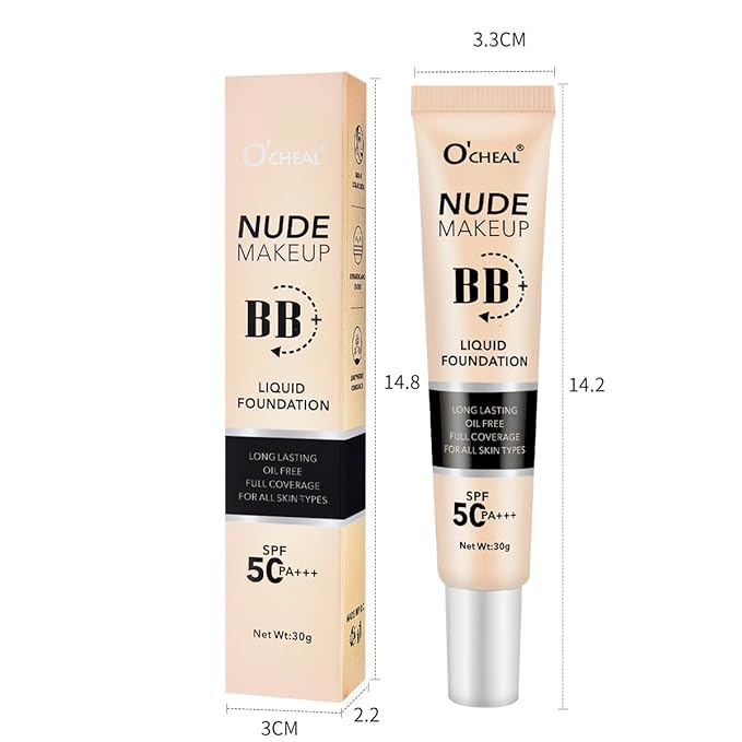 O'CHEAL BB Cream with SPF 50+ | Full Coverage Tinted Moisturizer with Buildable Concealer Powder Foundation, Oil-Free, Hydrating & Matte Finish | Vegan, Cruelty-Free, for All Skin Types(Natural)