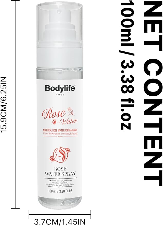 Rose Water Spray for Face Made Without Dyes or Alcohol,Refreshing Facial Mist for Glowing Skin with Rose, All Skin Types 3.38 fl oz