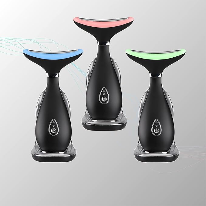 VRAIKO Lily Neck Face Massager, Face Sculpting Tool, Skin Rejuvenation Device with Thermal, Triple Action LED and Vibration, for Anti-Aging, Lifting and Tightening Sagging Skin (Frosted Black)
