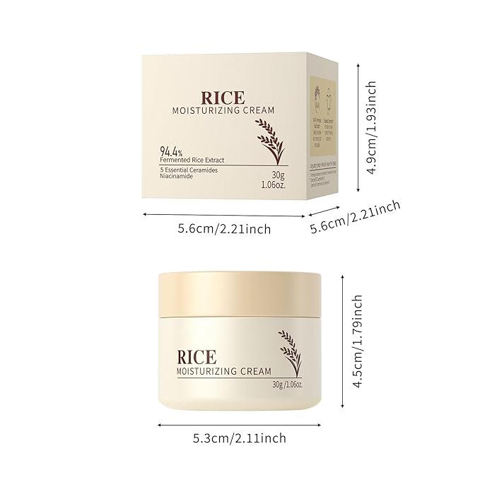 Rice Ceramide Moisturizing Cream, Face Moisturizer with Rice Bran Extract and Ceramides, Glass Skin Barrier Repair Ceramide Moisturizer Deep Nourishment, Smooths and Evens Skin Tone Korean Skin Care