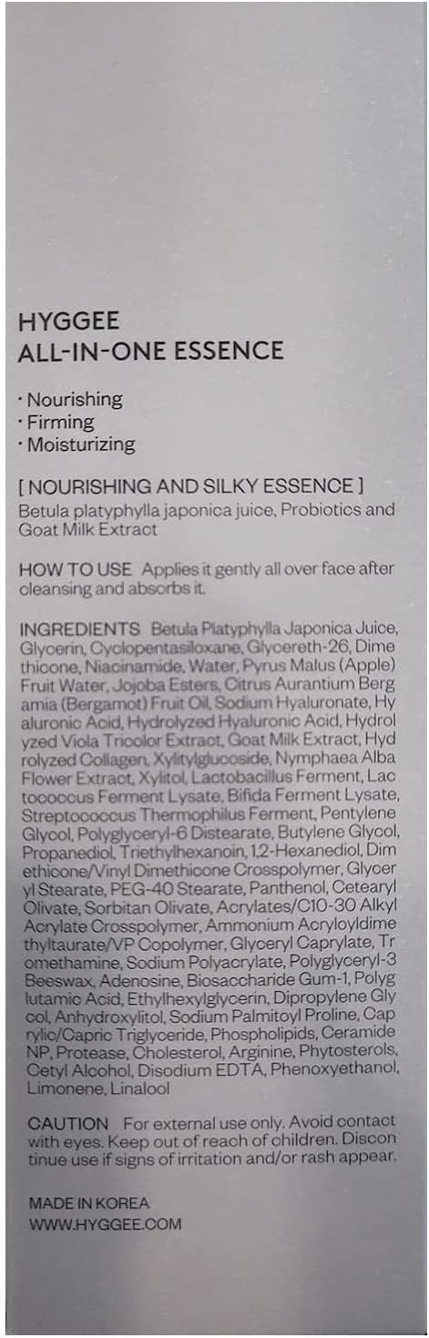 HYGGEE All in One Essence - Moisturizing Face Gel Lotion for All Skin Types - Probiotics & Hyaluronic Acid - Fresh and Soft Formula - Skin Irritation Free, 3.71 fl.oz.