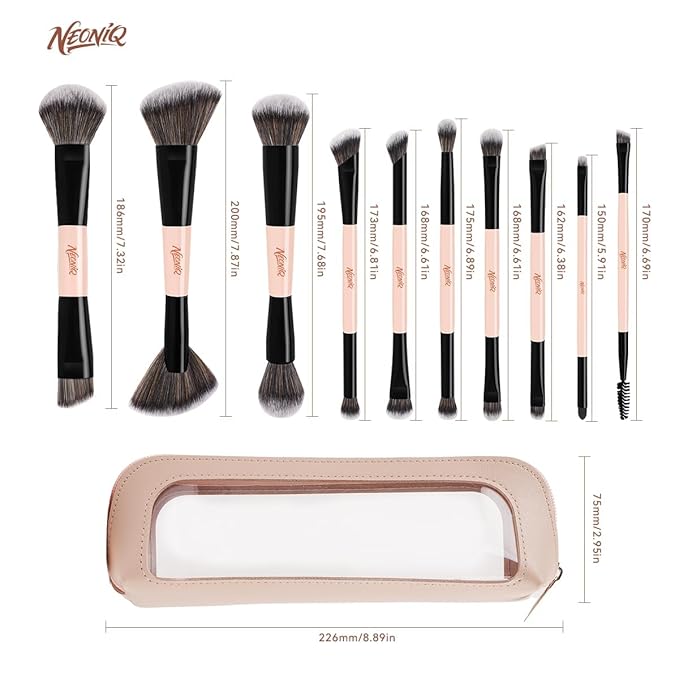 10 PCS Travel Makeup Brush Set With Bag, Makeup Brushes, Double-End Multi-functional Brushes for Foundation Powder Blush Eyeliner Eyeshadows, Professional Face Brush Set(Pink)