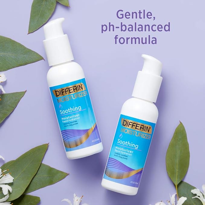Differin Face Moisturizer by the makers of Differin Gel, Soothing Lotion for Face and Body, Gentle Skin Care for Acne Prone Sensitive Skin, 4 oz (Packaging May Vary)