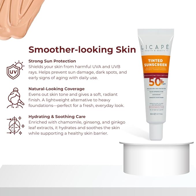 LICAPE® Tinted Sunscreen SPF 50 – High Protection Sunscreen for Face, Lightweight Skin Care with Natural Coverage