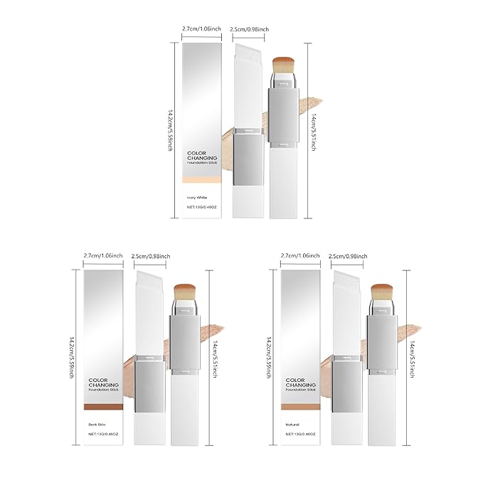 New Blanc Cover Cream Stick V - Color Changing Foundation Stick - Hydrating Concealer Base Makeup, Dual-Ended with Built-in Brush, Portable for Daily Use (Ivory)