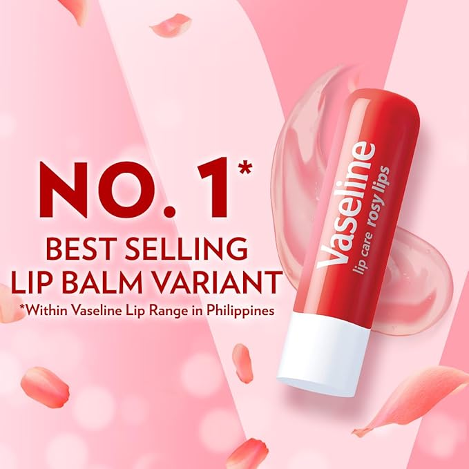 Vaseline Lip Therapy Care Rosy, Fast-Acting Nourishment, Ideal for Chapped, Dry, Cracked, or Damaged Lips, Lip Balm, 3-Pack of 2, 0.16 Oz Each, 6 Lip Balms