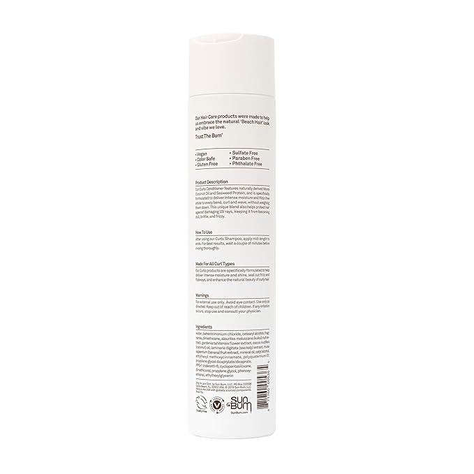 Sun Bum Curls Conditioner - Moisturizing Hair Treatment for Wavy and Curly Hair - Frizz Free Finish - Enrich with Coconut Oil and Seaweed Protein - UV Protecting - Vegan and Cruelty Free - 10 oz