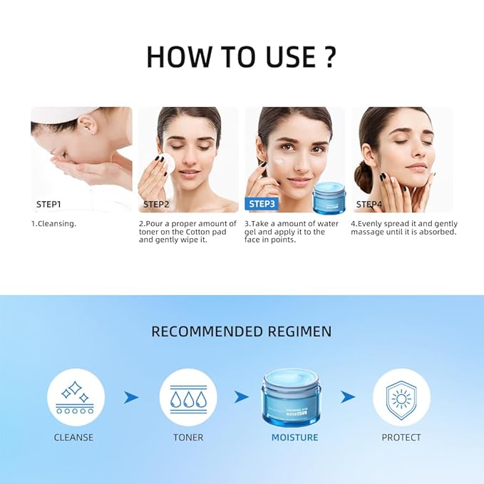 2PCS Hyaluronic Acid Hydrating Water Gel,face Moisturizer Exclusive For Oily Skin,deep Hydration,lang-lasting Moisturizer Face Water Gel, Colorless,mineral Oil Free,2 * 1.76 Fl. Oz