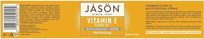 Jasön Revitalizing Vitamin E 5000 IU Moisturizing Crème, 4 Ounce Container, Multicolor, Organic