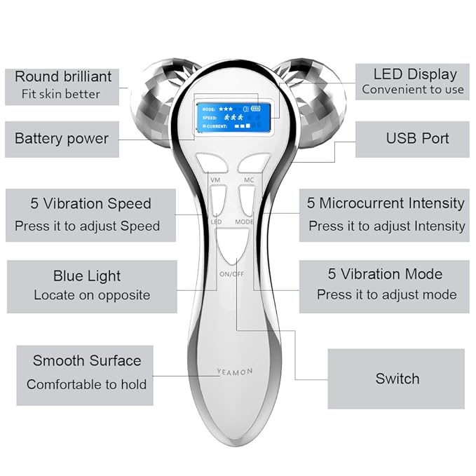 4D Microcurrent Face Massager Roller,Electric Rechargeable Face Lift Roller Arms Legs Massager for Anti Aging Wrinkles Facial Massage