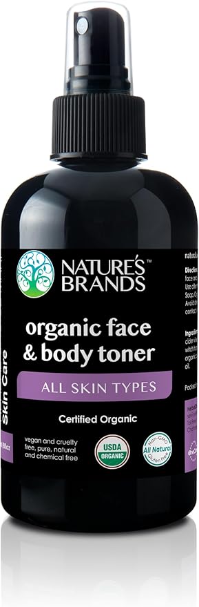 Organic Face & Body Toner by Herbal Choice Mari (All Skin Types, 8 Fl Oz BPA Free Plastic Bottle) - No Toxic Synthetic Chemicals
