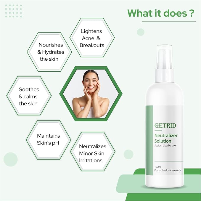 Getrid Chemical Peel Neutralizer Spray (100 ml / 33.8 fl oz) - Pack of 8 Value Pack pH Balancing Sodium Bicarbonate Mist for Skin Care - Hydrating Toner for Facial Peels