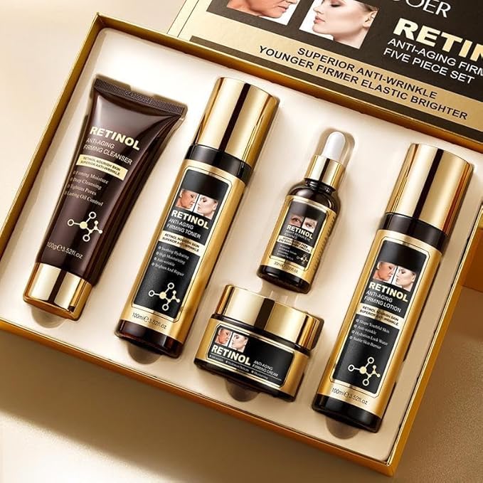 SKK Skin Care Set, 5 Piece Skin Care Set,Skin Care Gift Set for Women, Facial Care Set Includes Cleanser, Facial Essence, Moisturizing Lotion, Face Cream, Toner. (Retinol)