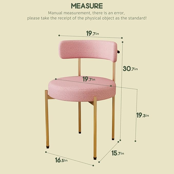 Desk Chair No Wheels Vanity Chair Comfy Accent Chairs for Living Dining Room Bedroom Home Office Mid Century Modern Upholstered Armless with Metal Legs (Gold Frame+Pink, 1)