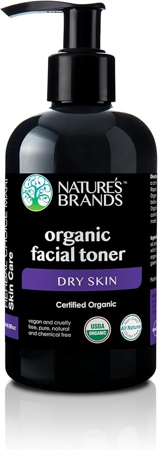 Organic Facial Toner by Herbal Choice Mari (Dry Skin, 8 Fl Oz BPA Free Plastic Bottle) - No Toxic Chemicals