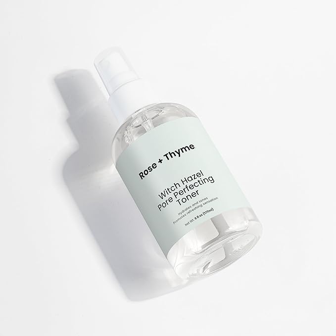Rose + Thyme Witch Hazel Pore Perfecting Toner – Face, 6 fl oz, Hydrating, Liquid, Alcohol-Free, Refines Pores, All Skin Types, 0.45 lb, Sodium Hyaluronate