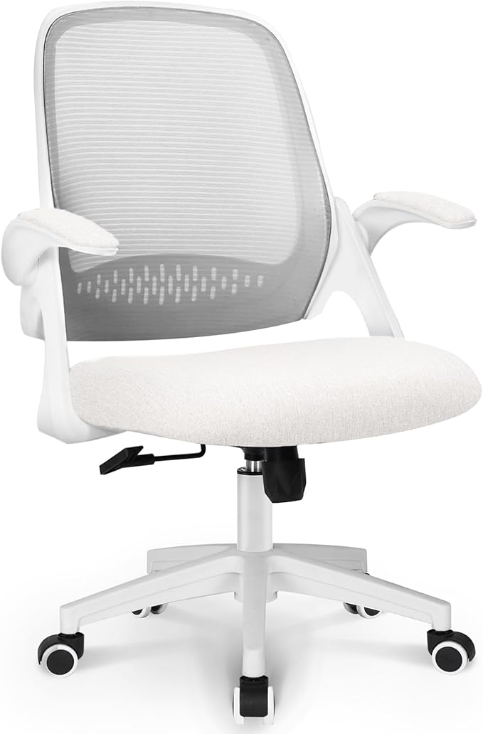 NEO Chair Office Desk Computer Gaming Ergonomic Chair with Lumbar Back Support Adjustable Height Swivel Wheels Flip-up Arms Mesh Chair for Home or Office (Ivory)